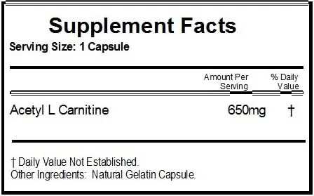 Vista 2 de Acetil L-Carnitina 650mg ~ 90 Cápsulas - Sin Aditivos ~ Naturetition Supplements