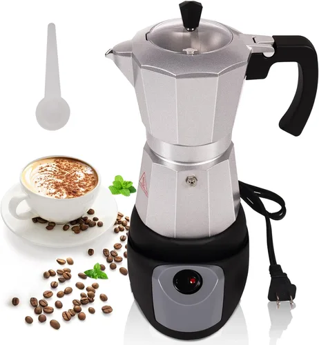 Vista 10 de Cafetera de café de aluminio eléctrica Moka Pot de 5-6 tazas 270ml, cafetera de espresso portátil para estufa, cafetera italiana clásica de Greca