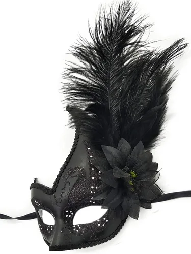 Vista 3 de Máscara de disfraz de plumas para mascarada de Halloween Mardi Gras máscara de fiesta de cosplay