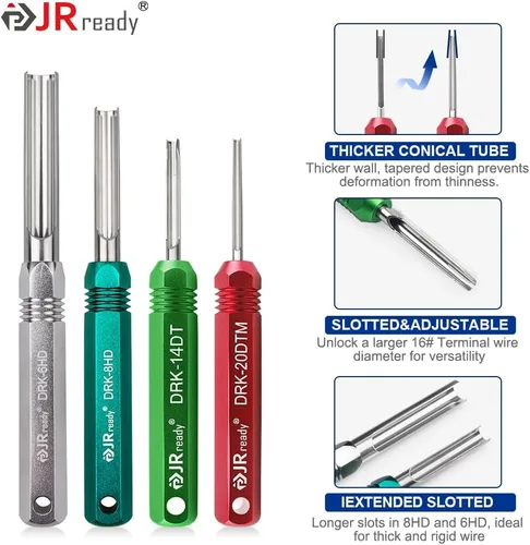 Vista 2 de JRready ST5236+ST5257+ST5269 Kit de herramientas de conector Deutsch para 4#8#16#12#20# Contactos sólidos/estampados 6-22 AWG, con herramienta