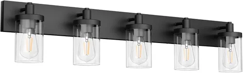 Vista 17 de Aipsun Accesorios de iluminación de tocador de baño, luz cromada, 2 luces, luz de baño de acero inoxidable con pantalla de vidrio transparente