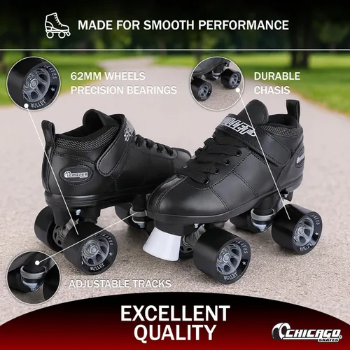 Vista 4 de Chicago Skates Bullet Speed Roller Skates – Adjustable Quad Roller Skates Women Men, Durable Top Performance with Front Stopper, 62mm Urethane