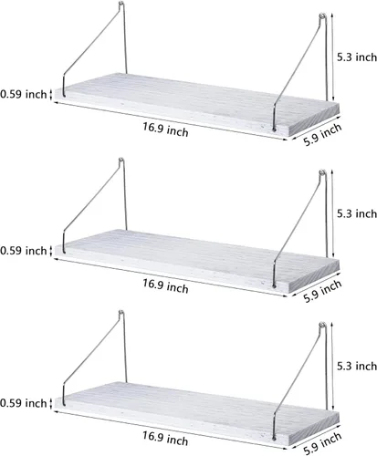 Vista 3 de MITIME Juego de 3 estantes flotantes de madera maciza rústica, estantes de almacenamiento de pared para sala de estar, dormitorio, baño, cocina