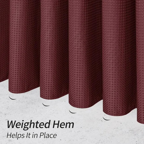 Vista 5 de MitoVilla - Cortina de ducha de tela de nido de abeja burdeos, cortinas de ducha con textura de nido de abeja modernas para decoración de lujo