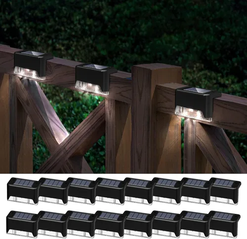 pearlstar Paquete de 16 luces solares para cubierta, luces LED impermeables para escaleras, exteriores, para terraza, escaleras, escaleras, patio,
