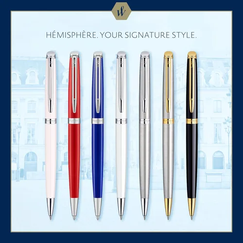 Vista 7 de Waterman Hémisphère - Bolígrafo de acero inoxidable con borde cromado, punta media, tinta azul, caja de regalo