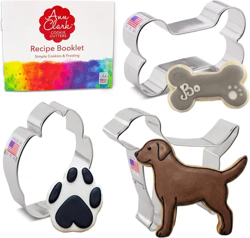 Ann Clark - Juego de 3 cortadores de galletas para perros, fabricados en Estados Unidos, perro labrador, huella de pata, hueso de perro