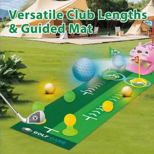 Vista 4 de Upgraded Kids Toy Golf Set with Tiger Automatic Golf Returner, Led Light Up Golfballs, 3 Clubs, Putting Mat, 3-5 Toddler Mini Golfs Games, Indoor
