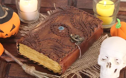 Vista 5 de Hocus Pocus Libro de las Sombras, Libros de Hechizos Grimorio Accesorio Decoraciones de Halloween de Bruja, Libro de las Sombras Libro de Hechizos