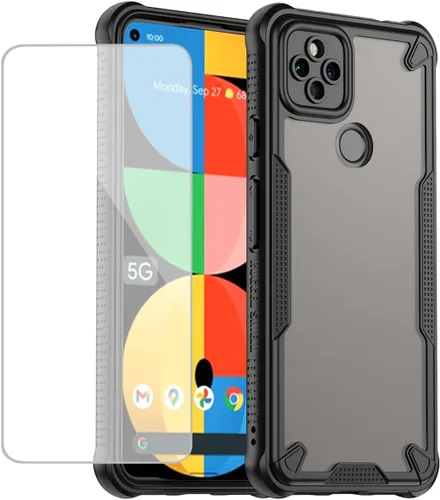 Case for Pixel 5A 5G Case, for Google5A G1F8F Cases with Tempered Glass Screen Protector, Frosted Translucent Back Cover Non-Slip Protective Phone