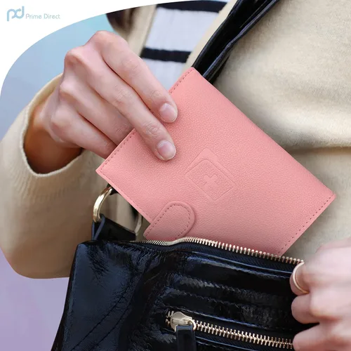 Vista 4 de PRIME DIRECT Combo para pasaporte y tarjeta de vacunación, soporte para pasaporte de piel sintética con protector de ranura para tarjeta de vacuna