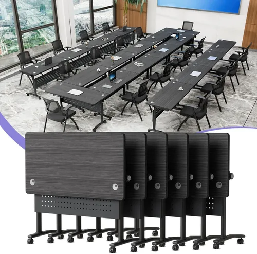 Vista 10 de Mesa de conferencias plegable con ruedas, mesas modulares modernas para sala de conferencias, mesa plegable móvil para sala de entrenamiento