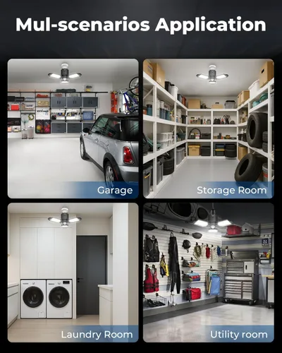 Vista 8 de Luz de garaje con sensor de movimiento, luz de taller con sensor de movimiento de 8000 lm con 3 modos de interruptor, bombilla activada por