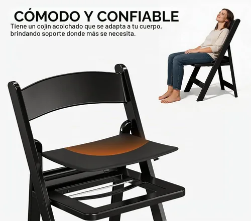 Vista 6 de Sillas plegables de resina con cojín para bodas, fiestas, paquete