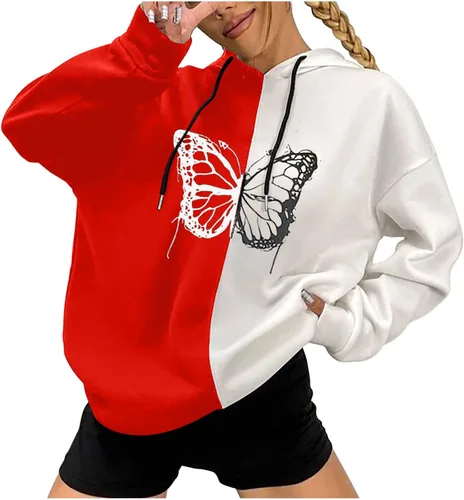 WKSCLPAI Sudaderas con capucha de moda para mujer, sudadera casual con estampado gráfico, sudadera estética con bloques de color para adolescentes y