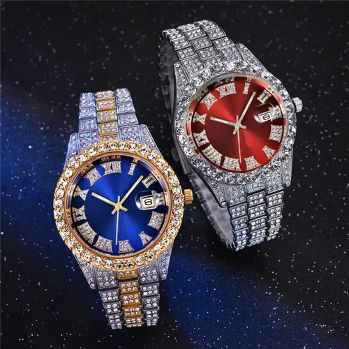 Vista 6 de Reloj de cristal unisex de moda con diamantes para hombre y mujer, reloj de pulsera de diamantes de lujo
