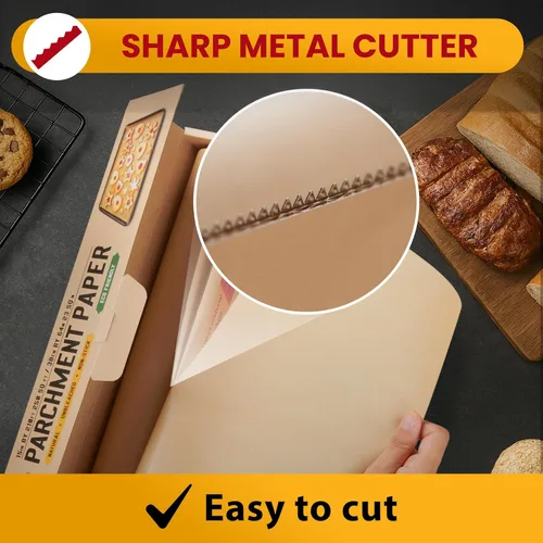 Vista 6 de Papel pergamino sin blanquear de 260 pies cuadrados para hornear, rollo con cortador, pergamino marrón antiadherente resistente para hornear