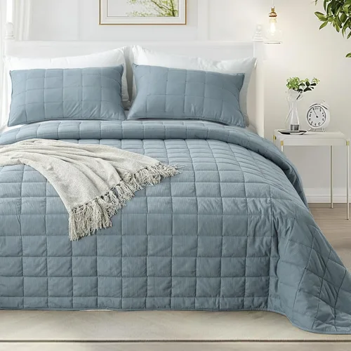 Vista 11 de KASENTEX - Juego de edredón suave con relleno alternativo de microfibra (blanco), lavable a máquina, unicolor, tamaño matrimonial/queen con 2 Gris