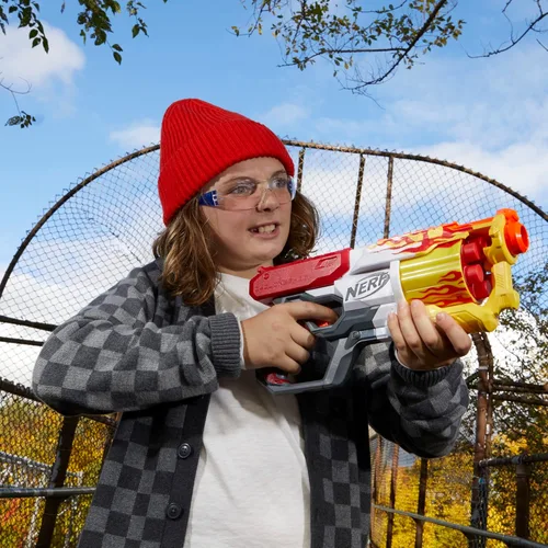 Vista 6 de Nerf Mega CycloneShock - Pistola de juguete, estilo de color Hotrod, tambor de 6 dardos, 6 dardos AccuStrike, fácil cebado (exclusivo de Amazon)