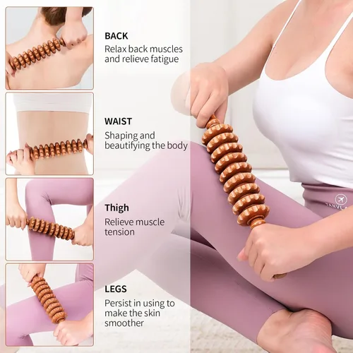 Vista 2 de Herramientas de masaje de terapia de madera 3 en 1, masajeador de drenaje linfático de madera, kit de maderoterapia, anticelulitis, herramientas