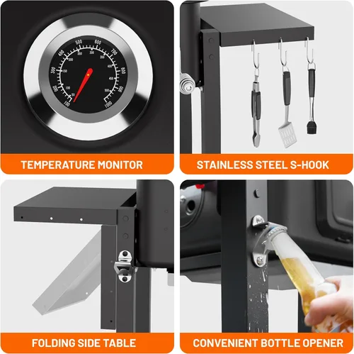 Vista 8 de KEYO GRILL Parrilla de carbón de barril de 24 pulgadas, sistema de ventilación doble, parrilla de barbacoa al aire libre con bandeja de carbón