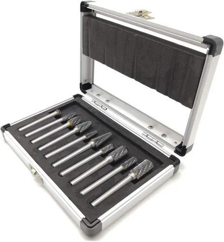 10Pcs Carbide Burrs Set 1/4" Shank, Double Cut Die Grinder Bits, Assorted Solid Tungsten Carbide Rotary Burr Set for Wood Carving Metal Working