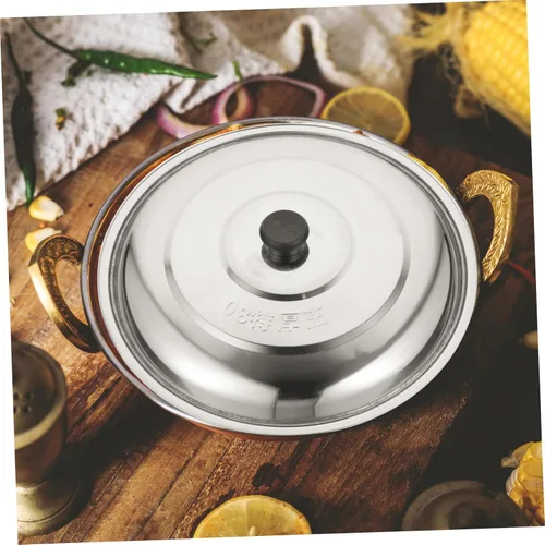 Vista 7 de DECHOUS Tapa de olla de acero inoxidable, plancha redonda, recipiente de utensilios de cocina de metal para freír alimentos, cubierta de repuesto