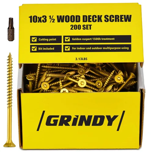 Vista 17 de Tornillos para madera de acero inoxidable #8 x 1 5/8'' de Grindy (paquete de 200/1.1 LBS) – Tornillos autoperforantes para cubierta I Resistentes al