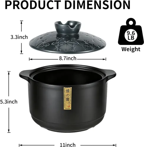 Vista 2 de Olla de cerámica - Donabe japonés/cazuela china/olla de arcilla - azul 4.2L/4.4QT con tapa