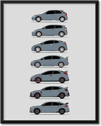 Vista 18 de Custom Car Posters Póster hecho a mano compatible con Honda Civic Type-R Generations e impresión de Civic Type R