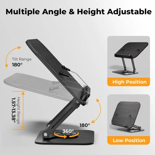 Vista 5 de SupeDesk Soporte de Libros para Lectura, Soporte de Libros Ajustable con Bases Giratorias de 360°, Diseños Plegables y Clips Elásticos, Soporte
