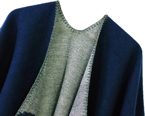 Vista 221 de Urban CoCo Poncho de colores para mujer, chal con frente abierto, color en bloques