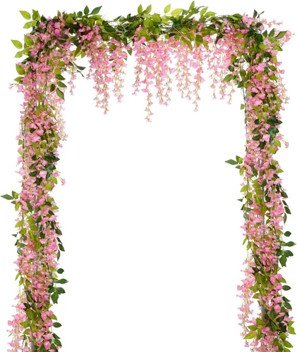 Lvydec Guirnalda de flores artificiales de glicina, 4 piezas en total de 28.8 pies, enredadera de glicina artificial flores colgantes de seda para