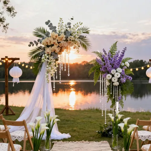 Vista 7 de Chamvis Soporte de arco de globos, kit de arco de globos ajustable de 8.2 pies y 5 pies, marco de arco de boda, soporte de arco de flores, arco