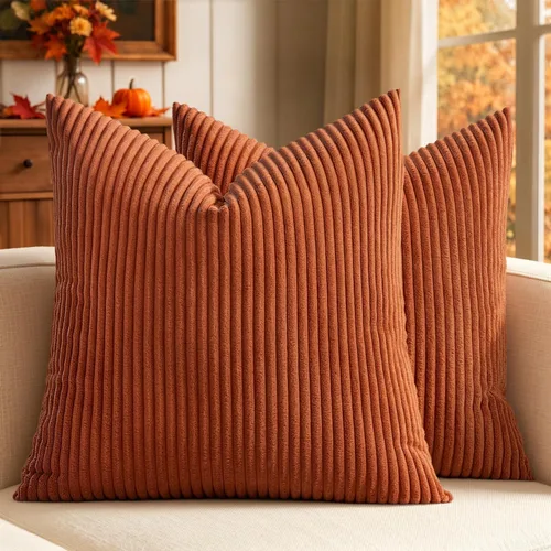 Vista 19 de MIULEE Juego de 2 fundas de almohada decorativas de pana suave y sólida, fundas de cojín cuadradas bohemias para sofá, silla, cama, sala de estar