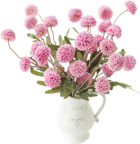 Vista 27 de Floroom 5 piezas Crisantemos de Seda Sintética Durazno Albaricoque Flores Artificiales, Pequeños Mini Crisantemos Falsos a Granel con Tallos