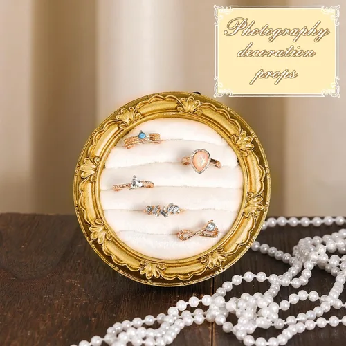 Vista 4 de Liliaafar Vintage Ring Holder Rectangle Black Ring Wedding Display Suede Jewelry Box Stand Frame Earring Tray Anniversary Engagement Baroque