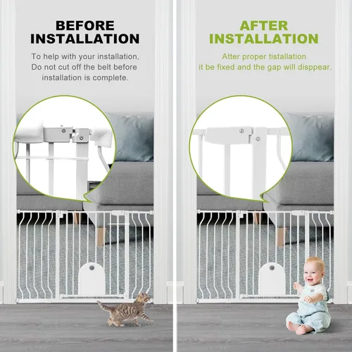 Vista 7 de Puertas para bebés con puerta para gatos, cierre automático de 29.5 a 48.4 pulgadas, puerta de metal de seguridad para mascotas, para puerta