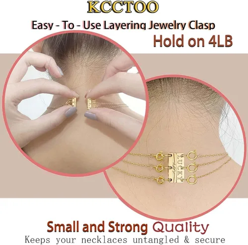 Vista 2 de kcctoo Collar con cierre de capas para mujer, separadores de joyería de oro de 18 quilates y plata, cierre magnético de collar múltiple para mujer