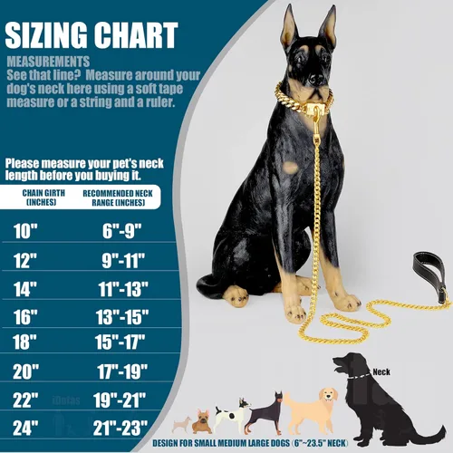 Vista 2 de Collar de cadena para perro, collar de perro de eslabones cubanos de oro de 0.551 in con hebilla a presión, collares de acero inoxidable chapado