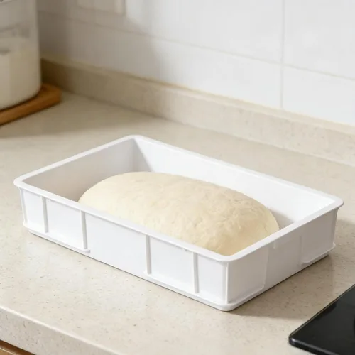 Vista 8 de Kekow Paquete de 4 recipientes de plástico a prueba de masa de pizza, bandejas de masa apilables comerciales para pizza, 23.62 x 16.42 x 3.74