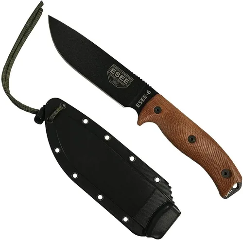 ESEE-6 - Cuchillo de hoja fija, mango contorneado 3D, acero al carbono 1095, funda de polímero ambidiestro, fabricado en Estados Unidos, talla única