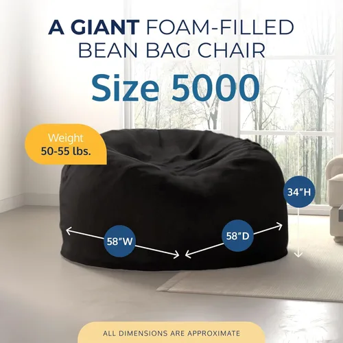 Vista 65 de ULTIMATE SACK Sillón tipo puf de 5 pies, puf de gran tamaño para adultos, cómodo sillón tipo puf, sofá tipo puf para tumbarse, sofá tipo puf