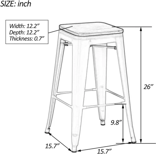 Vista 11 de Yongchuang Taburetes de bar de metal de 30 pulgadas, juego de 4 taburetes de bar apilables sin espalda, taburetes de altura de barra con parte