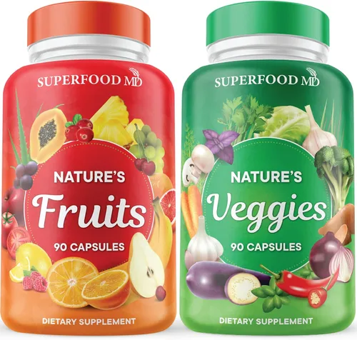 Suplemento de frutas y verduras, superalimentos naturales integrales, con betacaroteno, sin soja, 90 unidades (paquete de 2)