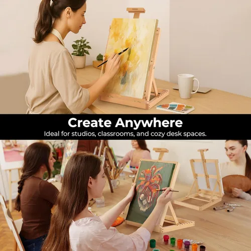 Vista 6 de VISWIN Caballete de mesa resistente para pintar, caballete de mesa ajustable de madera de haya, sostiene lienzo de hasta 23 pulgadas, caballete
