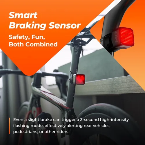 Vista 7 de Magene L308 Luz trasera inteligente para bicicleta, altamente personalizable, luz trasera de bicicleta ligera Bluetooth sin cable de carga, 96 luces