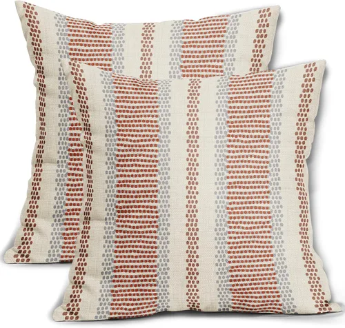 Vista 43 de Juego de 2 fundas de almohada negras y azules con rayas de puntos grises, decorativas para exteriores, estilo boho rústico, para sofá, cama, cojín