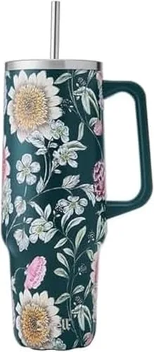 Vista 17 de S'well Recycled Stainless Steel Tumbler XL with Straw and Handle, 40oz, Azurite, Triple Layered Vacuum Insulated Container Keeps Drinks Cold 50