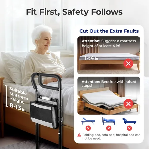 Vista 2 de C3 Pro - Rieles de cama para adultos mayores, altura ajustable, mango ergonómico antideslizante, rieles de asistencia de cama estables con luz